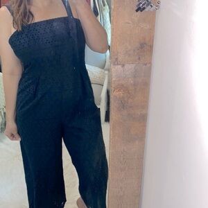 Eliza J. Navy blue eyelet boho pant jumpsuit size 8 cotton